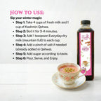 Kashmiri Qehwa bottle with tea cup and steps on how to use it