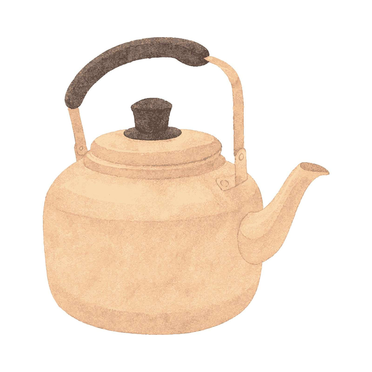 Beige teapot with a brown handle on a white background